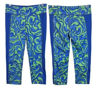 Lilly Pulitzer Blue Lime Abstract I'm No Angel Leggings Activewear Pants Medium